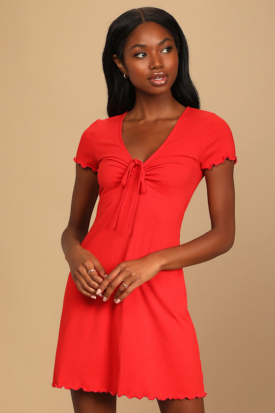 Season of Sweetness Red Ribbed Short Sleeve Mini Dress 11