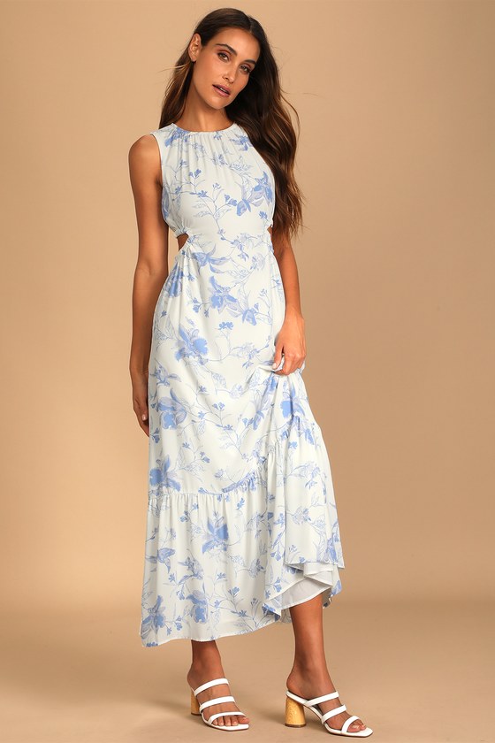Cream and Blue Maxi Dress - Floral Print Dress - Cutout Dress - Lulus