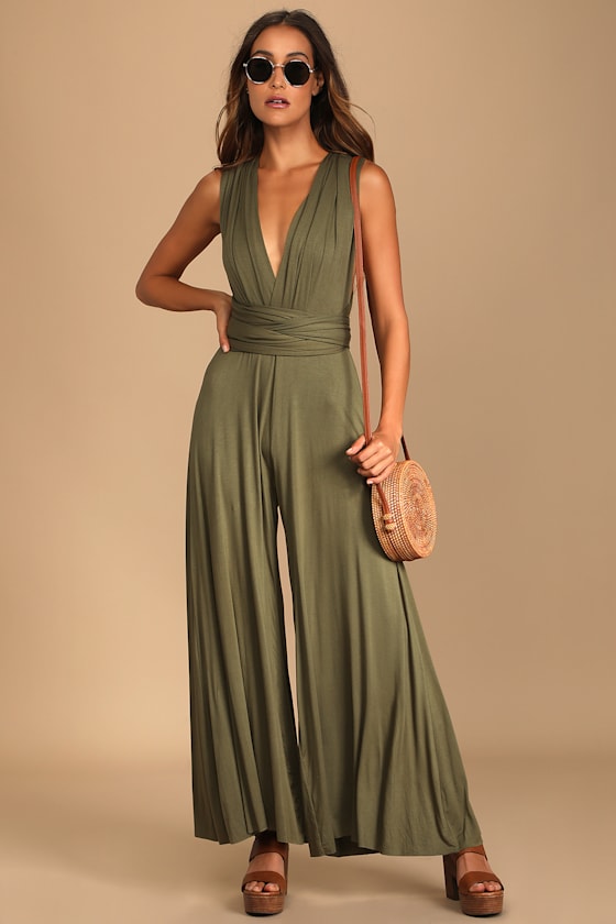 Chic By Trade Olive Green Convertible Wide Leg Jumpsuit 2