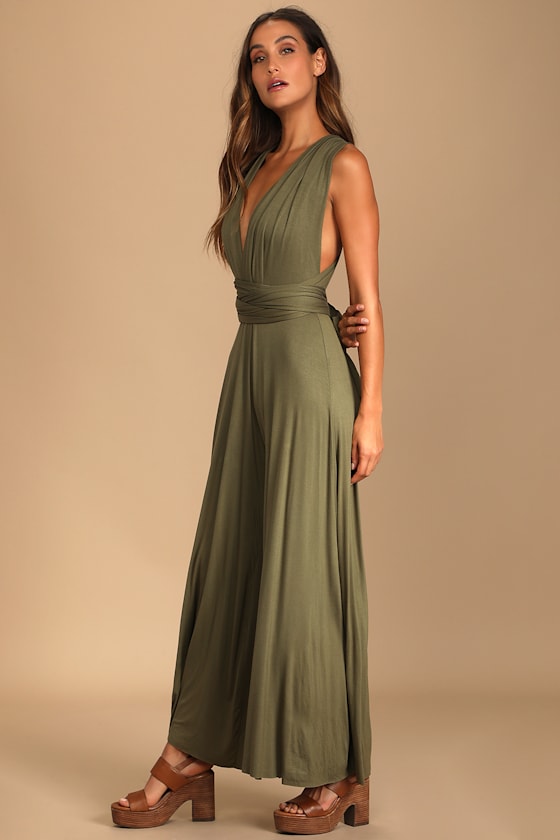 Chic By Trade Olive Green Convertible Wide Leg Jumpsuit 3
