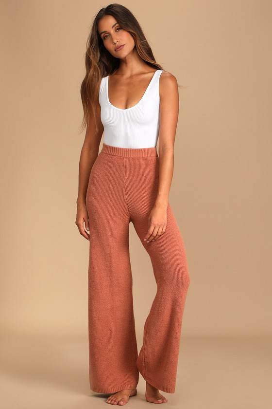 Known To Be Cozy Rusty Rose Wide-Leg Sweater Pants