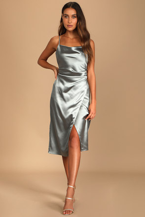 hollywood woman forest green satin midi dress Classy And Confident Satin Midi In Hunter Green – Impressions Online  Boutique main image 0