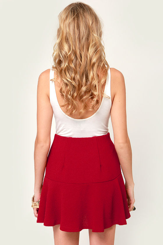 Cute Flared Skirt Red Skirt Mini Skirt 31.00