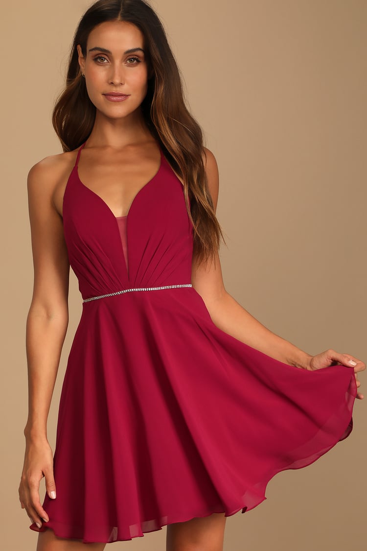 burgundy dress with rhinestones