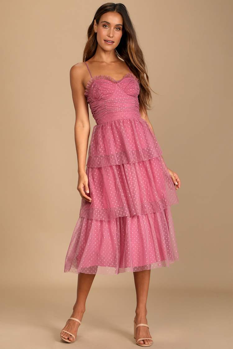 strapless open back dress Love Found Plum Purple Tiered Midi Dress  Shop the Mint