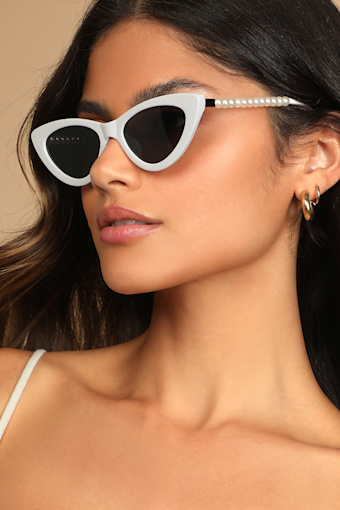 Pep Talk White Mini Cat-Eye Pearl Sunglasses 1