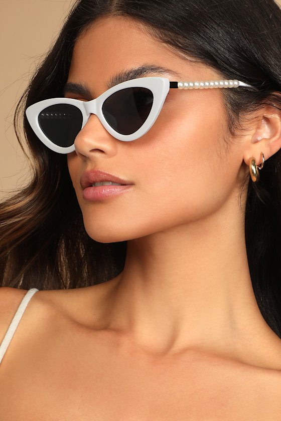 Pep Talk White Mini Cat-Eye Pearl Sunglasses 1