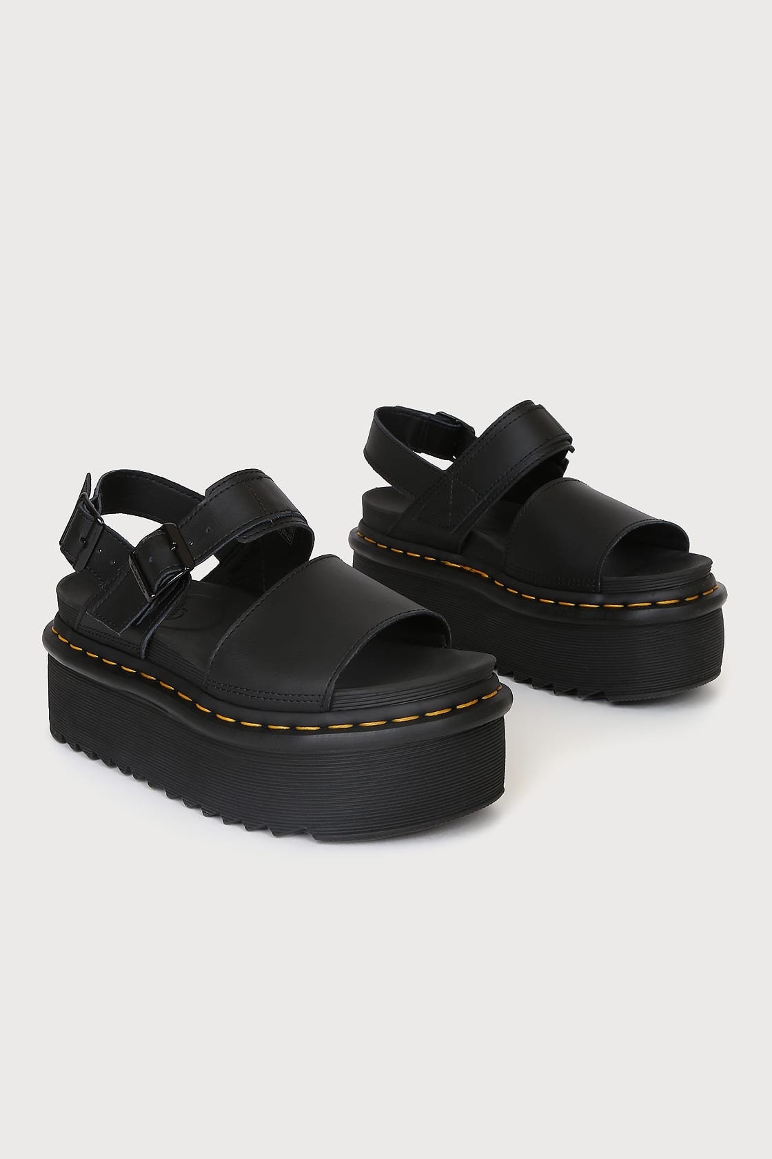 Dr. Martens Voss Quad - Black Sandals - Flatform Leather Sandals - Lulus