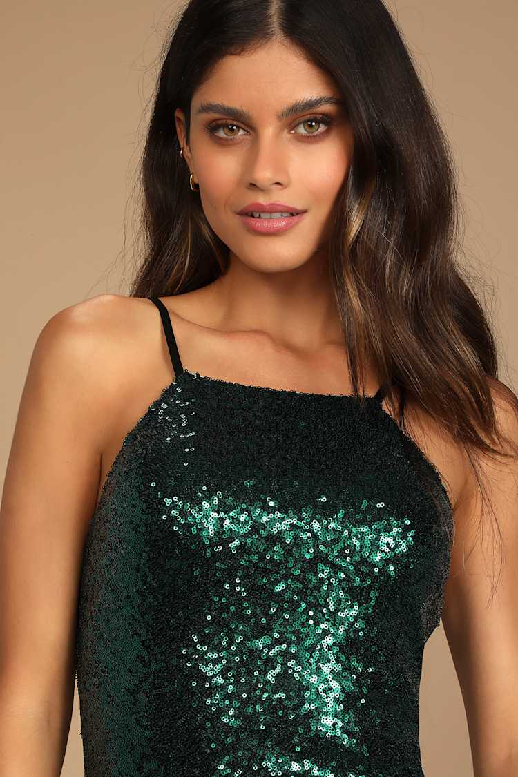 Glam Dark Green Dress - Sequin Dress - Sequin Mini Dress - Lulus