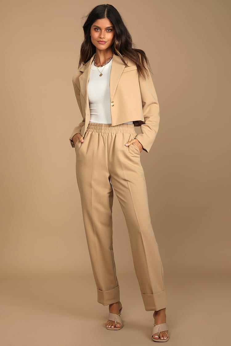 Raine Beige Cropped Blazer