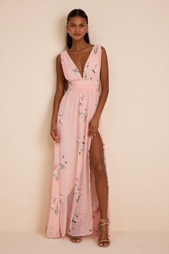 Garden Meandering Light Pink Floral Print Maxi Dress 1