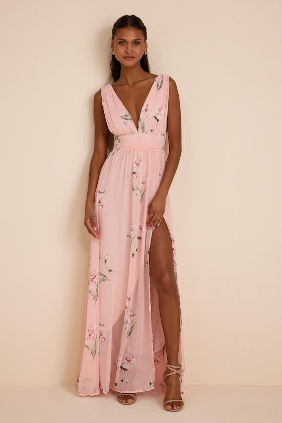 Garden Meandering Light Pink Floral Print Maxi Dress 1