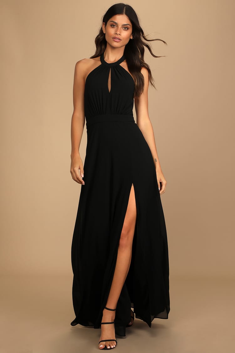 black halter maxi dress