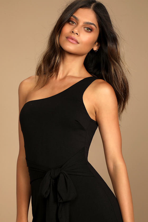 Sunny Soiree Black One-Shoulder Tie-Front Jumpsuit 7