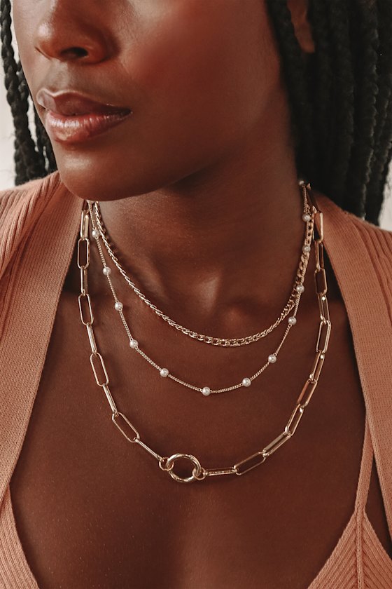 Spellbound Gold Pearl Layered Necklace 1