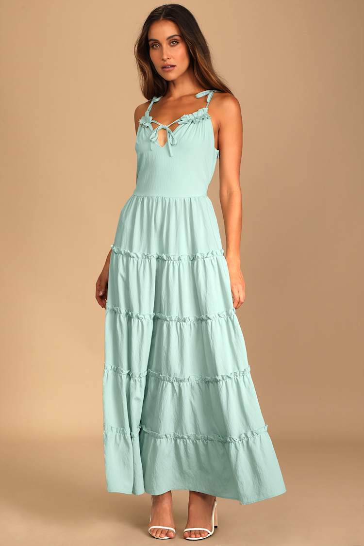 Sage Green Maxi - Ruffled Maxi Dress - Tie-Strap Maxi Dress - Lulus