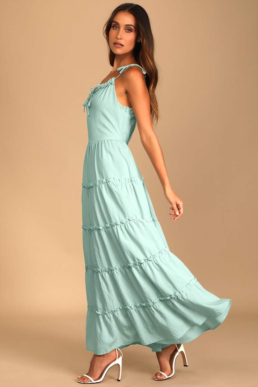 sage green vacation dress Maxi - Ruffled Maxi - Tie-Strap Maxi Dress RS-09.21.26