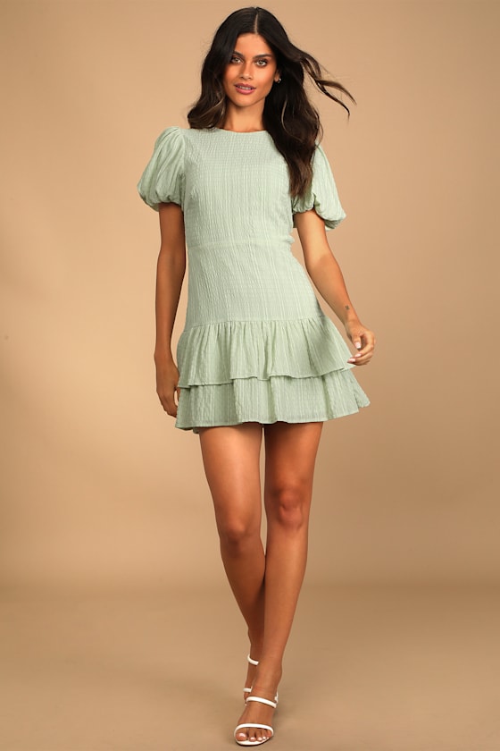 Got the Frills Sage Green Lace-Up Puff Sleeve Mini Dress 5