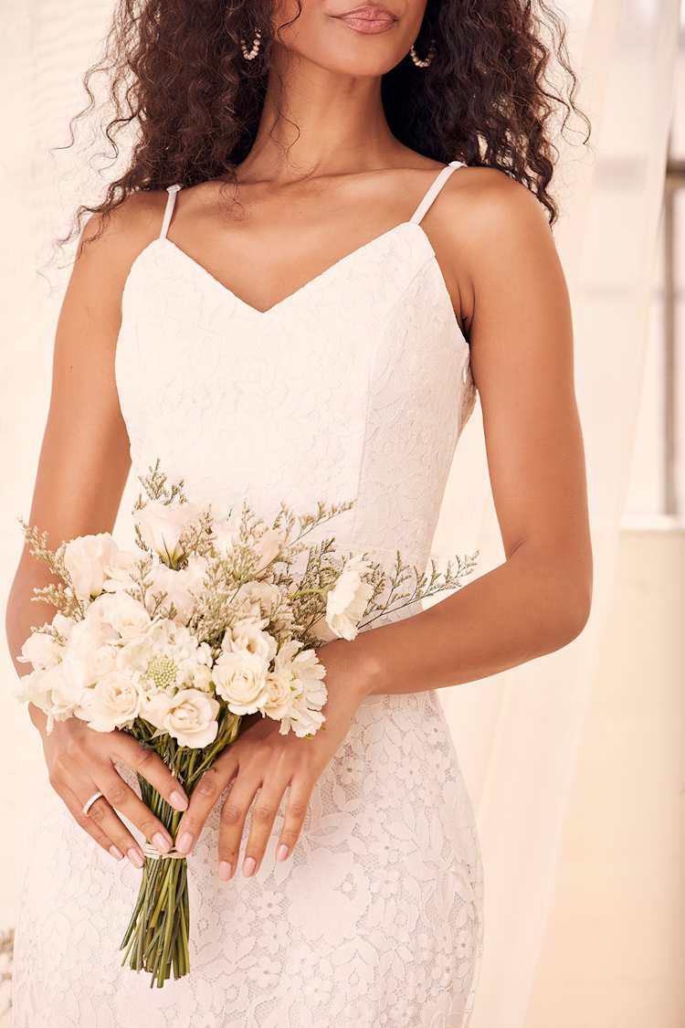 high low wedding dresses lace Stylish 2-in-1 Beaded Lace Wedding Ball Gown Bodycon + Overskirt / Light Ivory