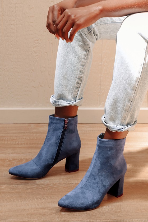 Sarai Slate Blue Suede Pointed-Toe Ankle Booties