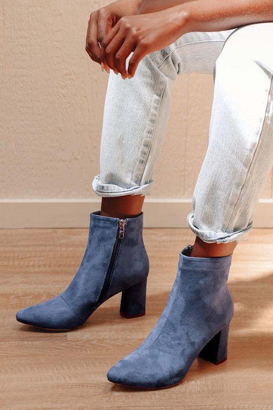 Sarai Slate Blue Suede Pointed-Toe Ankle Booties 1