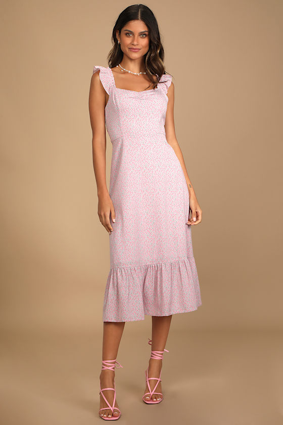 Lilac Midi Dress Ruffled Strap Dress Sweetheart Neck Dress Lulus