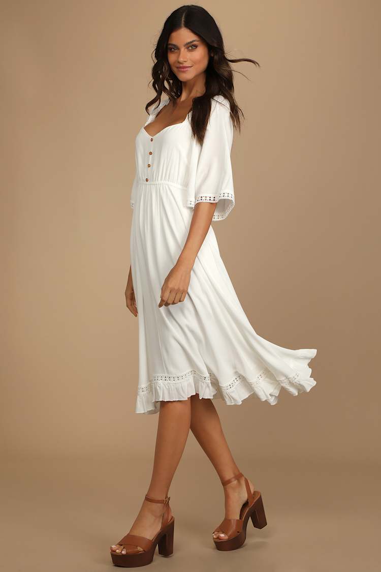 My Darling Love White Three-Quarter Sleeve Handkerchief Dress