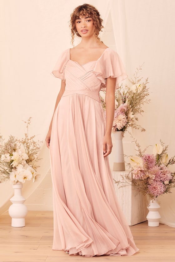 Rose Maxi Dress - Pleated Dress - Flutter Sleeve Dress - Maxi - Lulus