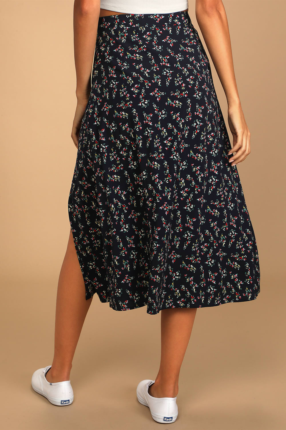Bliss Me Navy Blue Floral Print Midi Skirt