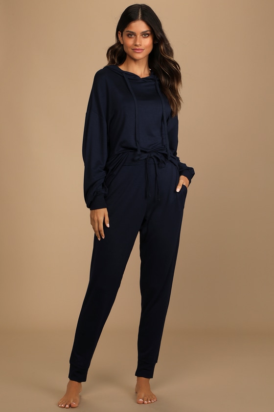 Navy Blue Joggers Drawstring Joggers AnkleLength Joggers Lulus
