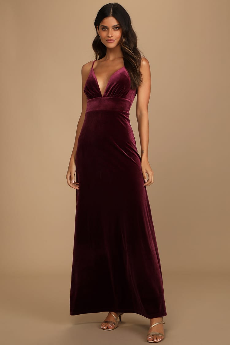 Night of Elegance Burgundy Velvet Sleeveless Maxi Dress