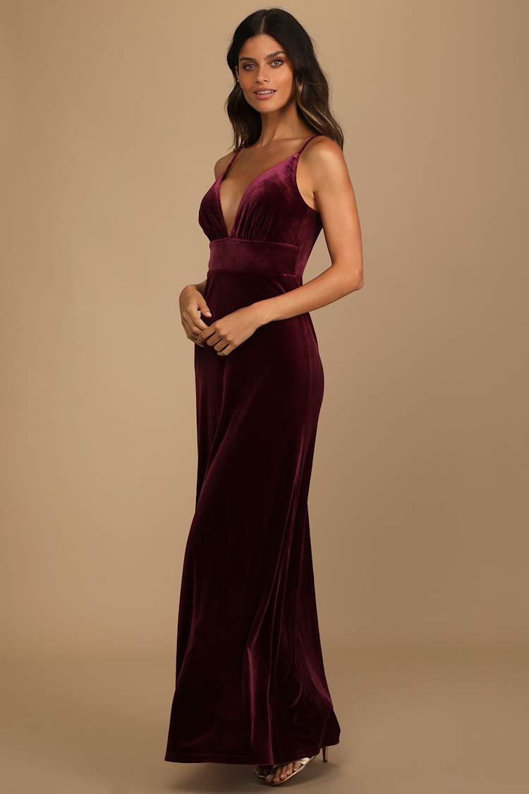 lulus burgundy velvet dress Burgundy Maxi Dress - Velvet Maxi Dress - One-Shoulder Dress