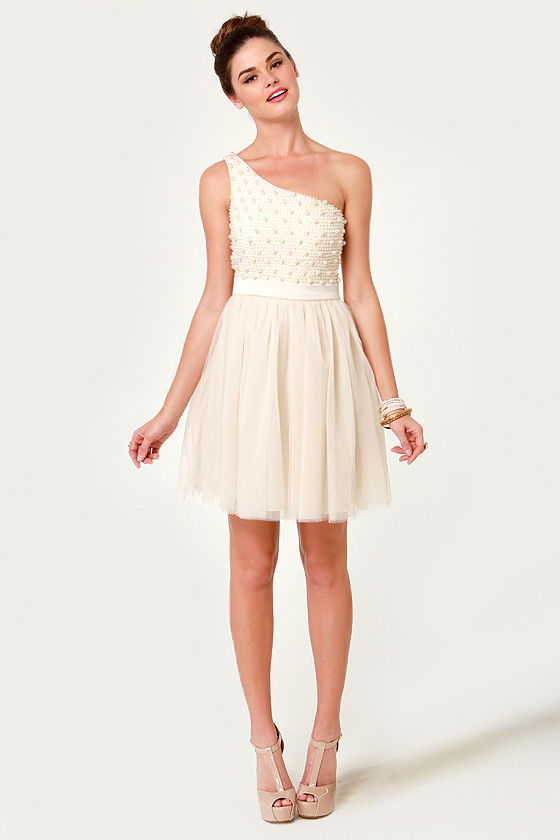 cream one shoulder dress
