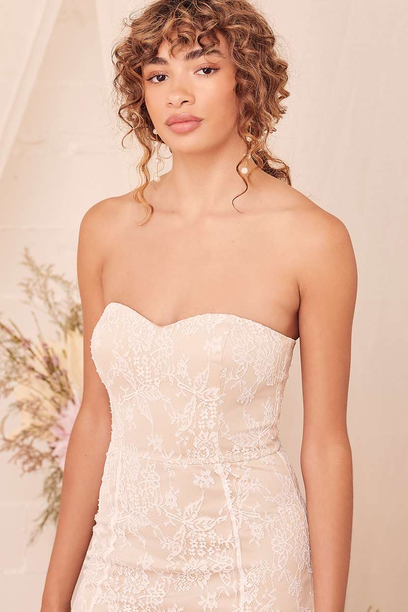 beige strapless dress for spring Langdon Strapless Mini Dress Beige