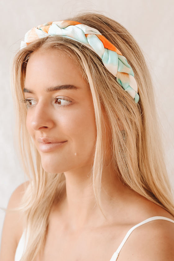 Watercolor My World Teal Multi Braided Headband 1