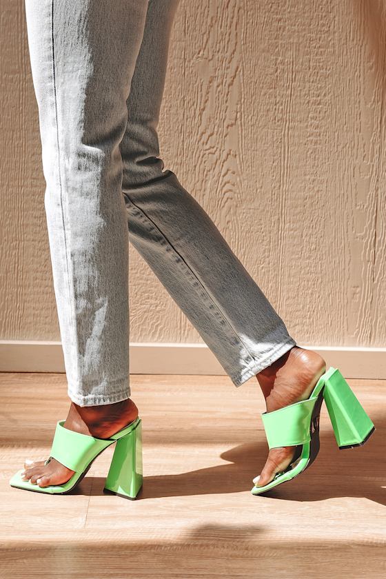 green heeled mules