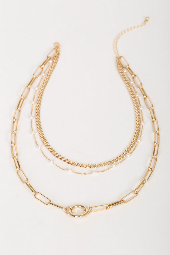 Spellbound Gold Pearl Layered Necklace 2