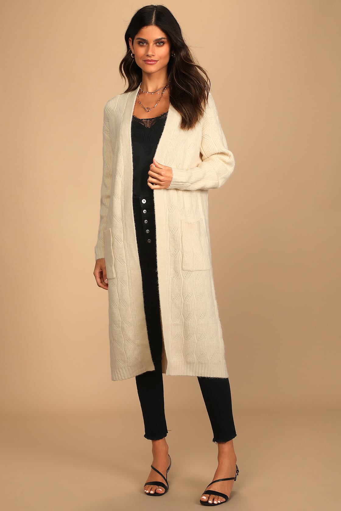 Creating Cozy Cream Cable Knit Duster Cardigan Sweater