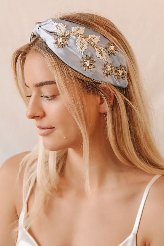 Ivory and Grey Headband Beaded Headband Embroidered Headband Lulus