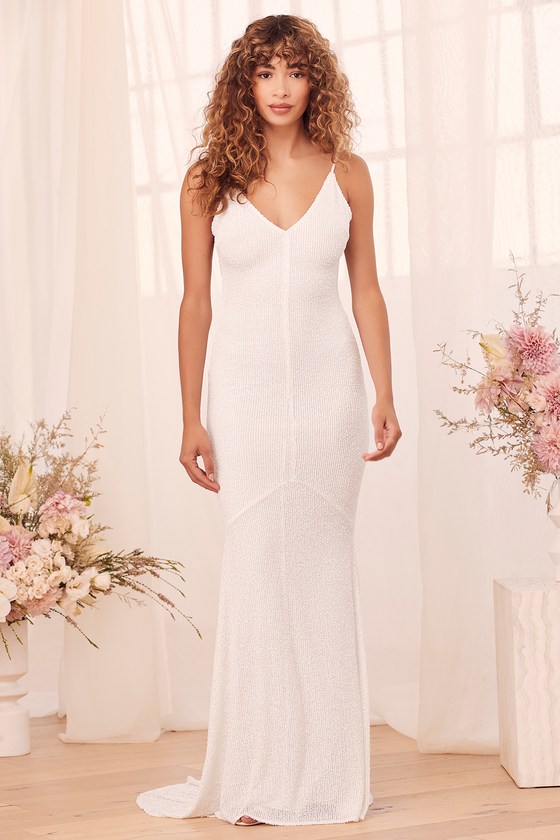 white sequin backless dress
