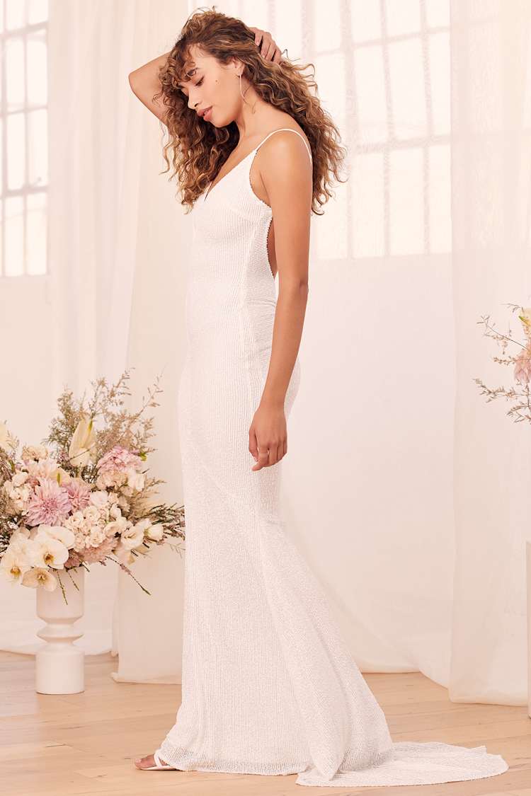 white sequin backless dress Krystal Sequin Low Back Beaded Mini Dress main image 0