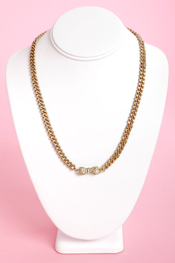 Pretty Gold Necklace - Bow Necklace - Chain Necklace - $14.00 - Lulus