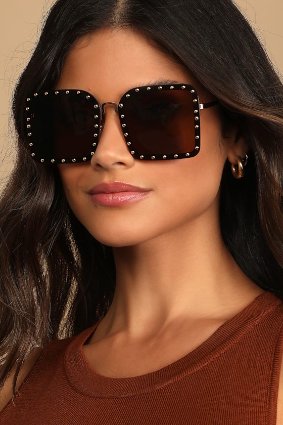 Brown Sunglasses Y2K Studded Sunglasses Square Sunglasses Lulus