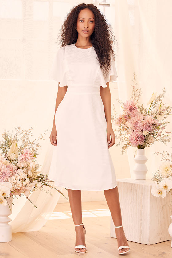 Cabaret Queen White Polka Dot Embossed Satin Backless Midi Dress 6