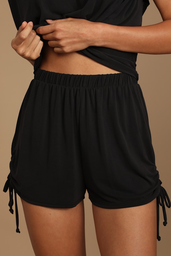 Kicking Back Washed Black Drawstring Shorts 2