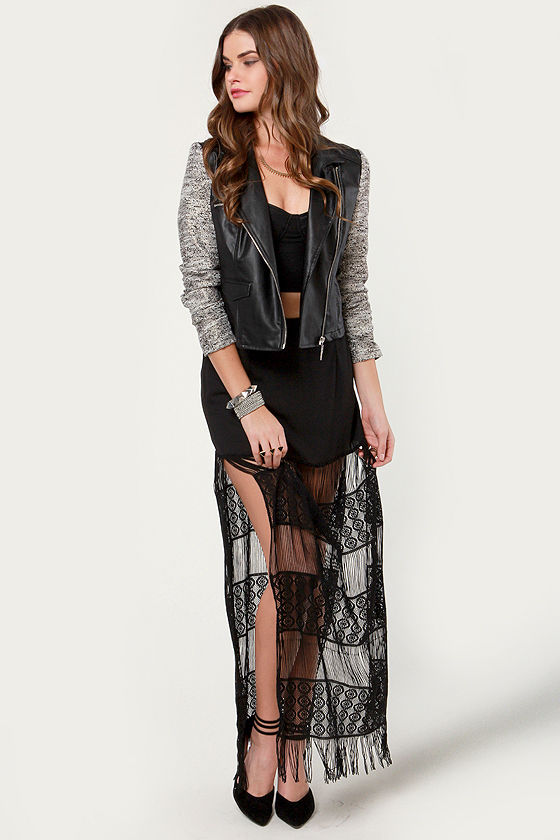 black crochet maxi skirt