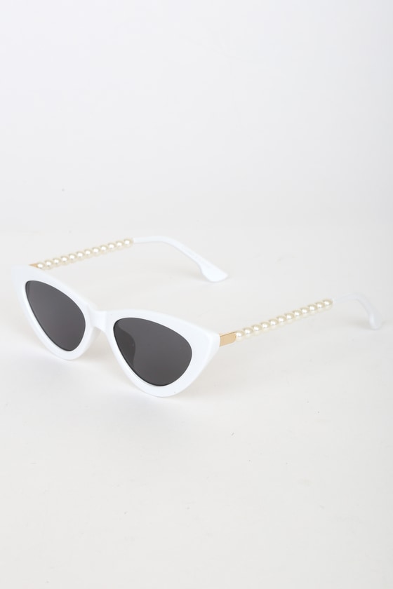 White and Pearl Sunnies - Cat-Eye Sunglasses - Mini Sunnies - Lulus