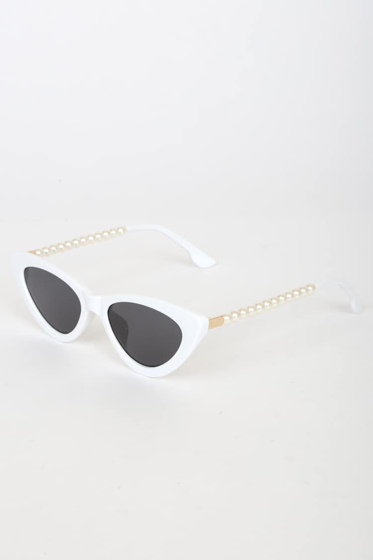 Pep Talk White Mini Cat-Eye Pearl Sunglasses