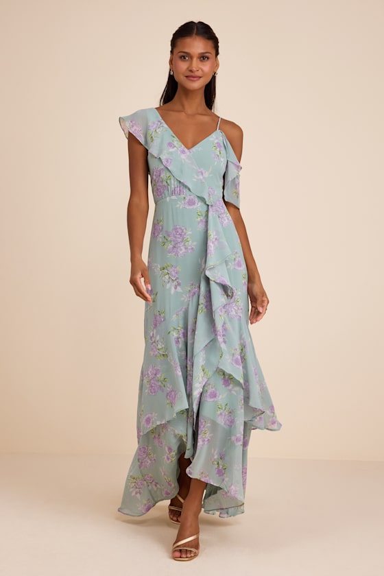 Velma Sage Floral Ruffled Asymmetrical Maxi Dress 1