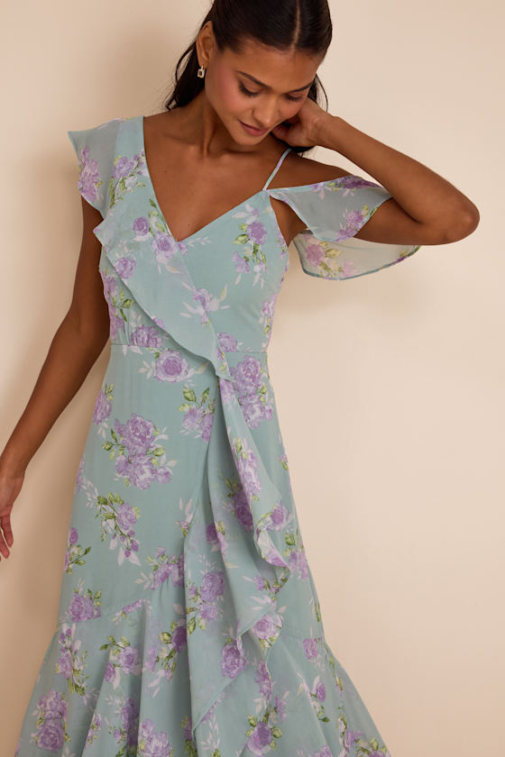 Velma Sage Floral Ruffled Asymmetrical Maxi Dress 2